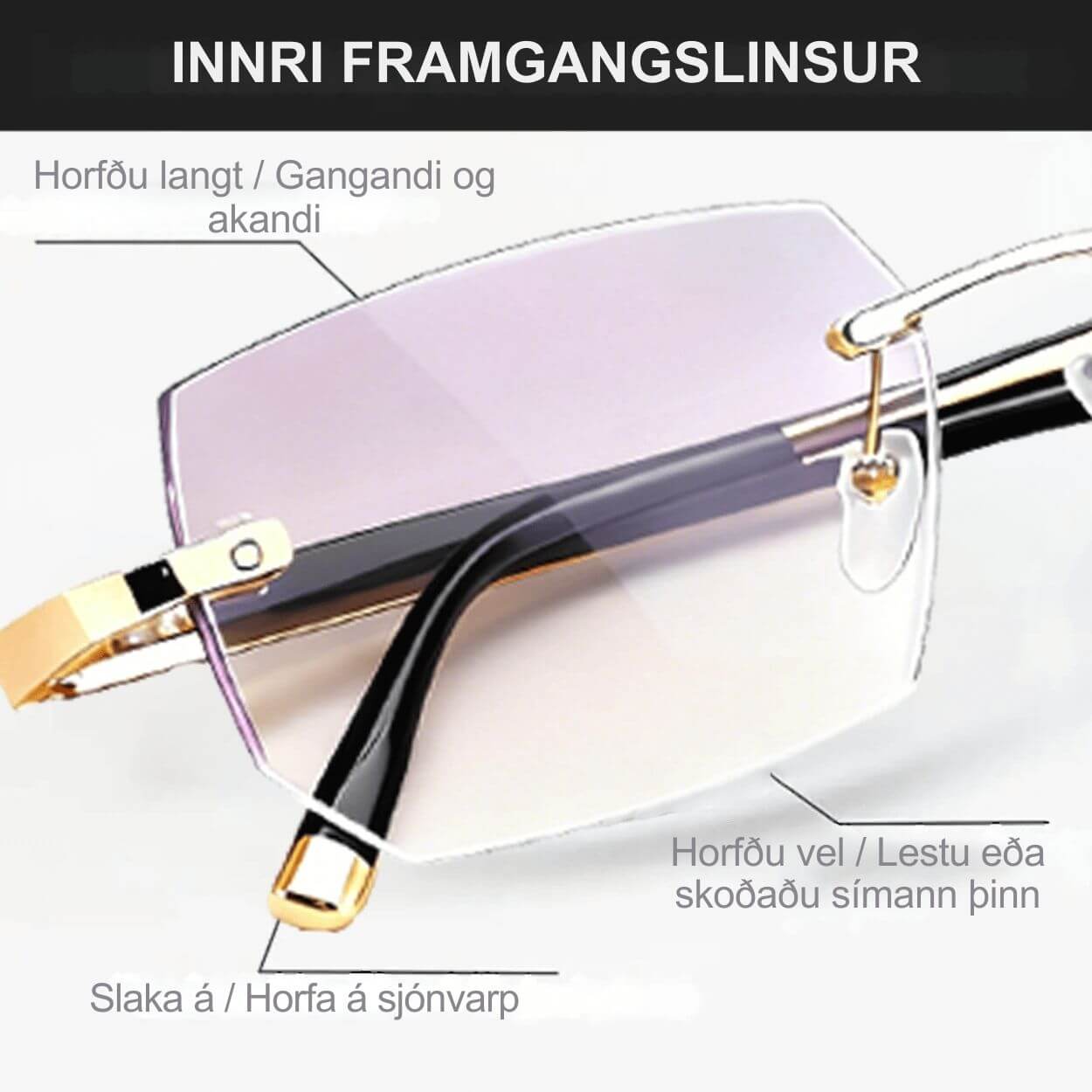 Relieflogix gleraugu með bláljóssíu og UV-vörn