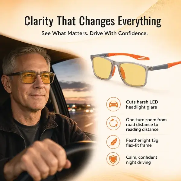 Relieflogix® adjustable-focus night-driving glasses