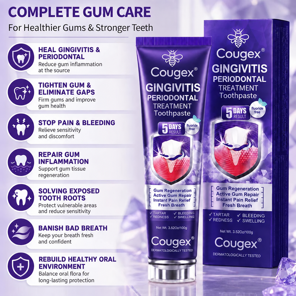 Cougex® GEM 49S toothpaste designed for periodontal tissue support